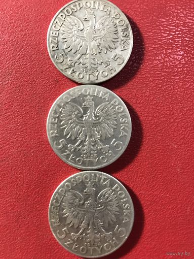5 злотых 1932.1933.1934г.цена за все.