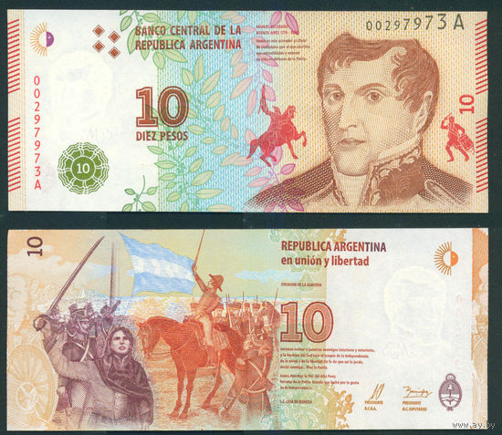 Аргентина 10 песо 2016 UNC