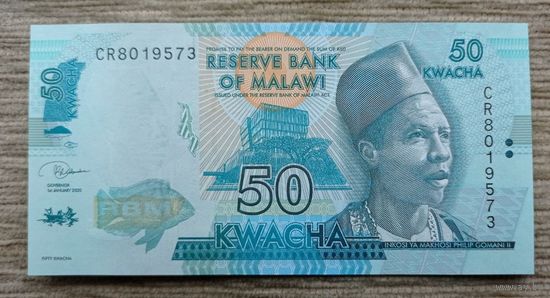 Werty71 Малави 50 квача 2020 UNC банкнота Рыба