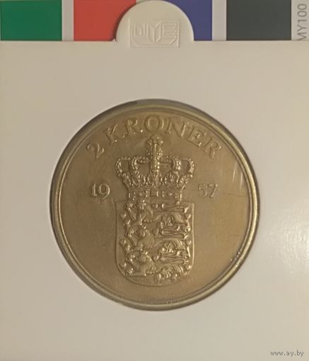 Дания 2 кроны 1957 CS  в холдере