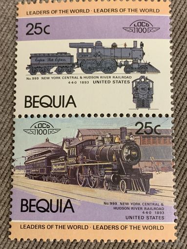 Бекиа. Локомотив номер 999 New York Central. Марка из серии