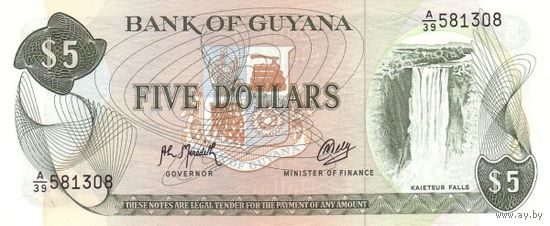 Гайана 5 долларов образца 1966-1992 года UNC p22f(2)