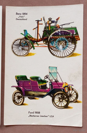 Переводные картинки ГДР (переводки, переснимки, наклейки карточки) ретро-автомобили. Made in DDR. (Benz "Velo" 1894, Ford 1908. Blechernes Lieschen). #4.