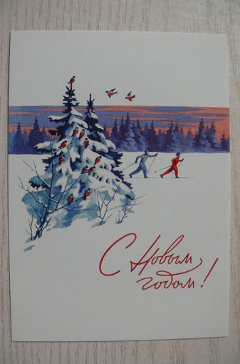 Гундобин Е., С Новым годом! (1963) из набора "Новый год. 1950-1965"; издание 2017 (лыжники, снегири).