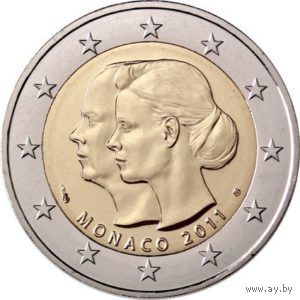 2 евро Монако 2011 - Свадьба Князя Монако Альбера II и Шарлин Уиттсток UNC