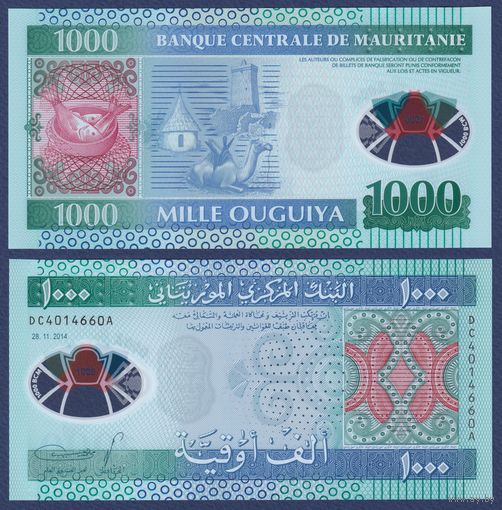 Мавритания, 1000 угий 2014 г, P-19 (DC, полимер, рыба, верблюд), UNC