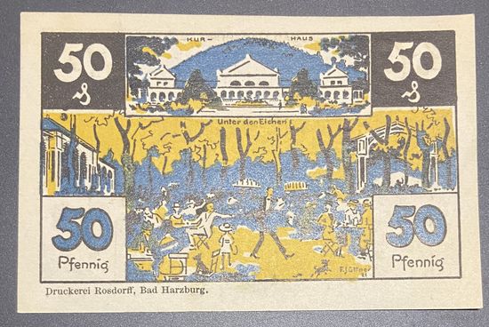 Нотгельд 50 пфеннигов 1921 год. Бад-Гарцбург Веймарская республика