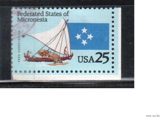 США-1990, (Мих.2105),   гаш. ,Микронезия, Лодка, Флаг