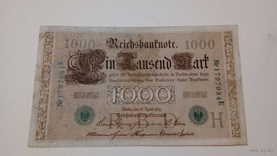 Германия 1000 марок 1910 зеленая печать
