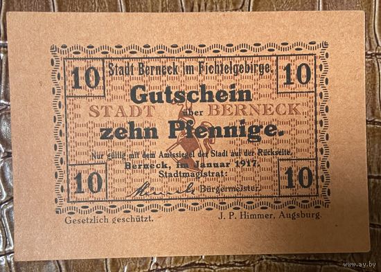 Нотгельд 10 пфеннигов 1917 год. Бернек,. Веймарская республика