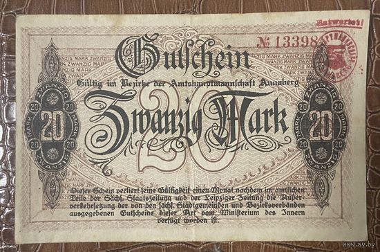 Банкнота 10 марок 1918 год. Аннаберг. Веймарская республика.