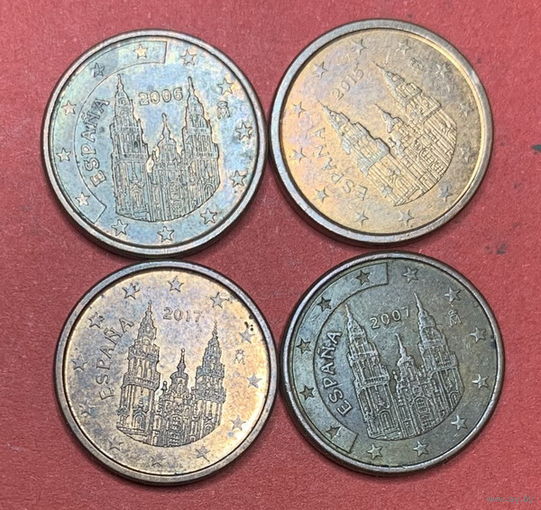 Испания, 1 евроцент 2006,7,12,17 гг.