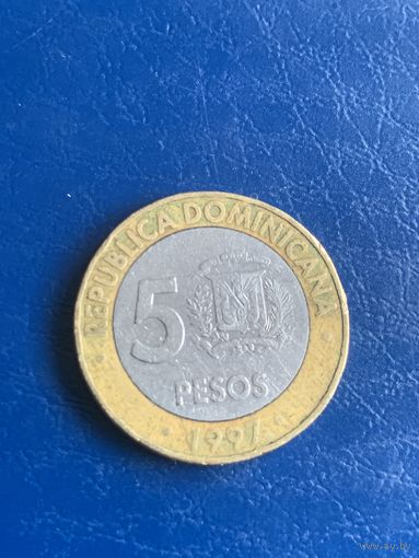 Доминикана 5 песо 1997 50 лет центробанку