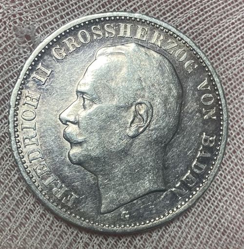 Монета 3 марки 1914 год. Баден. Германская империя.
