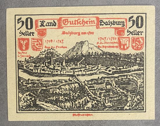 Нотгельды Австрия Зальцбург , 50 геллеров 1920 год