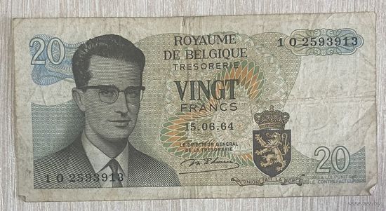 Банкнота 20 франков 1964 год. Бельгия. С рубля без МЦ