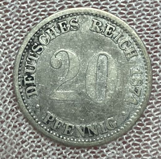 Монета 20 пфеннигов 1874 год. Германская империя. Вильгельм I Серебро