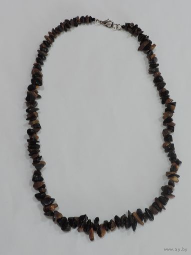 Бусы из камня (агат, тигровый глаз) 80-90-е годы Европа. Длина 44 см.