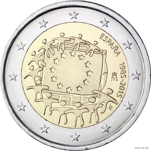 2 евро Испания 2015 30 лет флагу UNC из ролла
