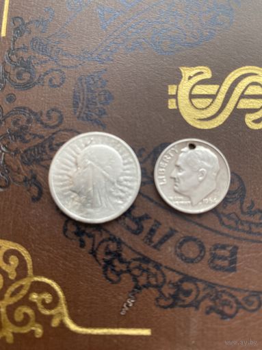 2 злотых 1932 и 10 центов 1964, серебро