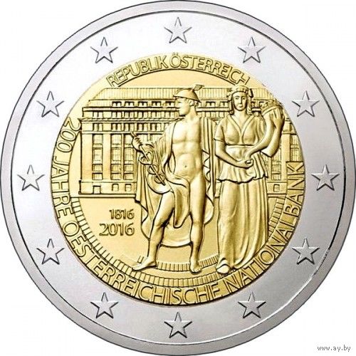 Австрия 2 евро 2016 года. "200 лет Национальному банку". Сторгуй за свою цену, предложи обмен!