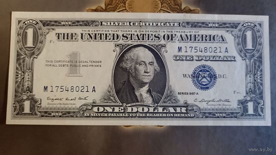 Доллар 1957 год с синей печатью, редкий, в хрустящие состоянии, с рубля