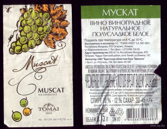 Этикетка Вино Мускат