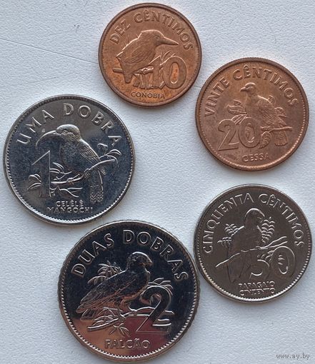 Сан-Томе и Принсипи 10, 20, 50 сентимо 1, 2 добра 2017 г. Набор 5 монет. Птицы