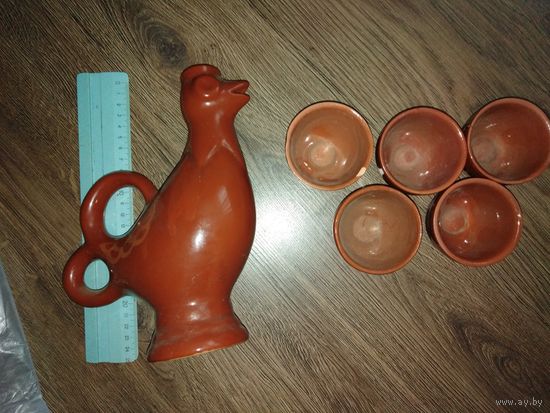 Графин петушок + 5 стаканов керамика
