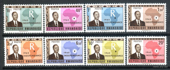 Руанда - 1962г. - Грегуар Кайибанда и карта африки - 8 марок - полная серия, MNH 3 марки с незначительным дефектом клея [Mi 1-8]. #O-Se-Z-1-10