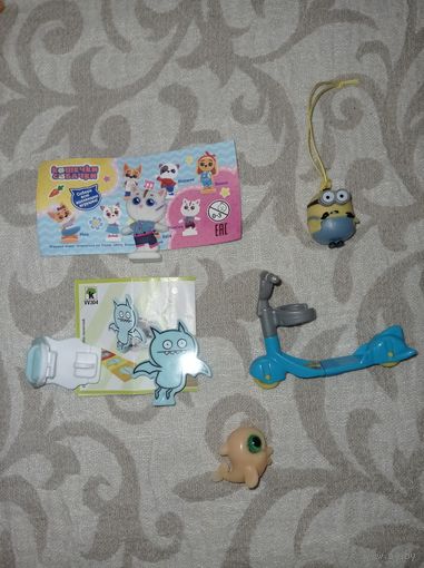Игрушки из Киндер сюрприза, из чупа Чупса. Миньон, самокат, котик, рыбка