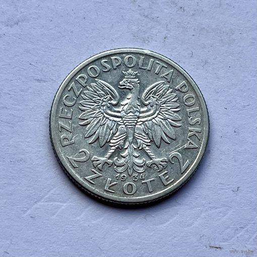 Монета СЕРЕБРО Польша 2 злотых 1934 год Ядвига ОТЛИЧНЫЕ