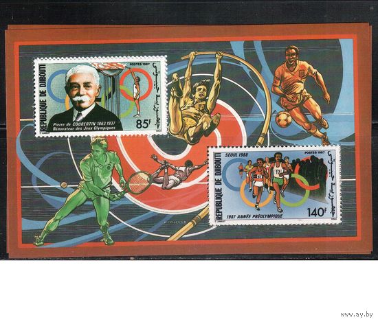 Джибути-1987 (Мих.БЛ.139) ** , Спорт, ОИ-1988, Футбол, Теннис