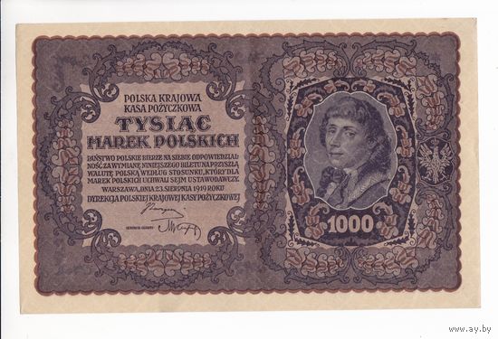 1000 МАРОК ПОЛЬСКИХ 1919 ПОЛЬША 3 СЕРИЯ