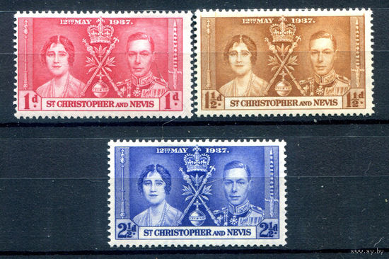 Британские колонии - Сент-Кристофер и Невис - 1937г. - коронация короля Георга VI и королевы Елизаветы - 3 марки - полная серия, MLH [Mi 69-71]. #2-Bc-54-A-1