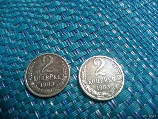 БРАК! 2 копейки 1983 СССР. ( выкрошка штампа, кант на 6 часов  под "ракушкой")