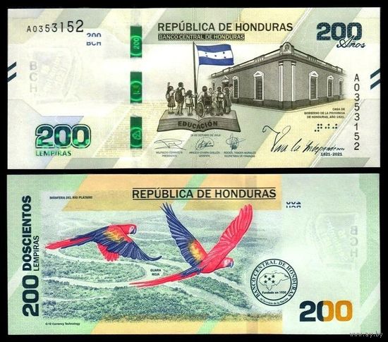 Гондурас 200 лемпира образца 2019 года UNC p105