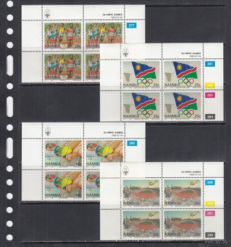 Олимпиада Спорт Флаг 1992 Намибия MNH серия 4 м зуб Х 4 КВАРТБЛОКИ Лот