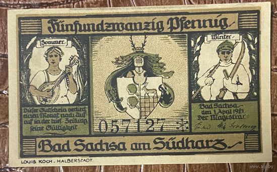 Нотгельд 25 пфеннигов 1921 год. Бад-Закса,. Веймарская республика