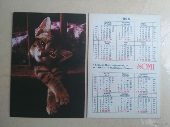 Карманный календарик. Кошки . 1996 год