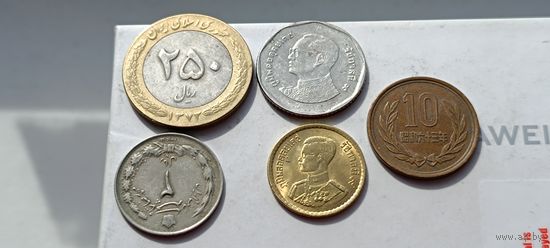Сборный лот Тайланда. Лот состоит из 5-ти монет. Монеты не чищены.