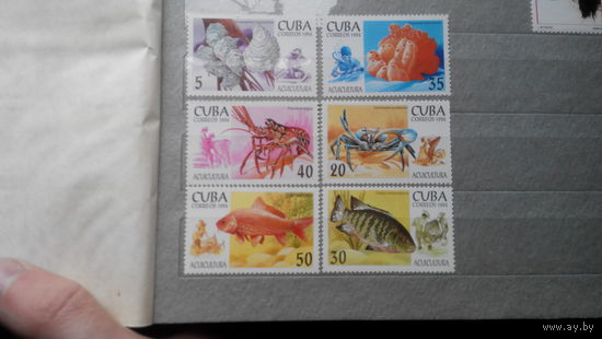 Рыбы, марки - Куба 1994, фауна, крабы, ракообразные, водолазы
