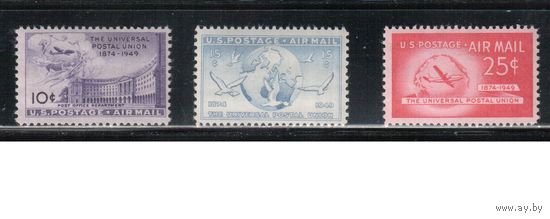США-1949, (Мих.601-603),  ** ( 1 м -*)  , Авиапочта, Самолеты, Почта, (полная серия)