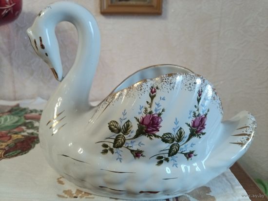 Ваза Лебедь, конфетница, фарфор, винтаж