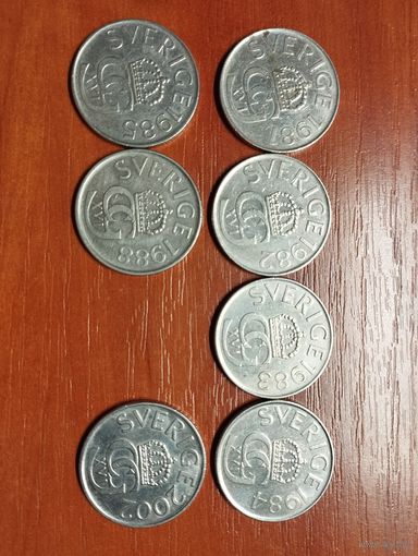 5 крон Швеция 1981 - 2002 г. 7 шт.