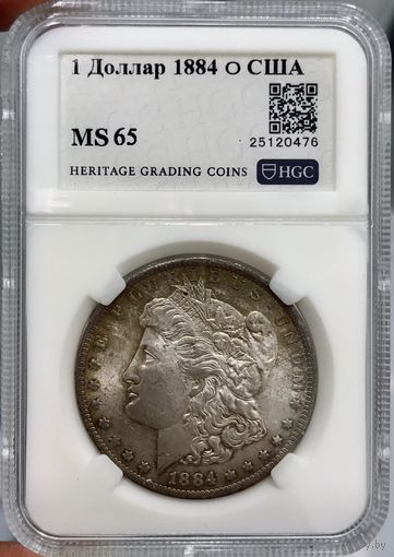 1 доллар Морган 1884 o США ms 65 патина