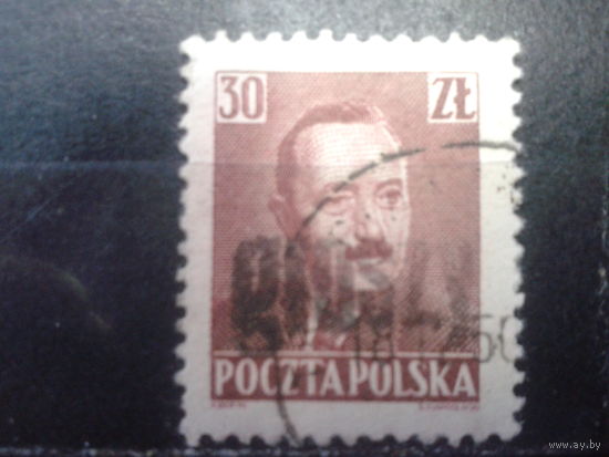 Польша 1950 президент Берут надпечатка на 30 zl, Михель 5 евро