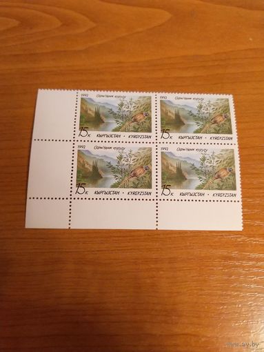 1992 Киргизтан фауна птицы чистый угловой квартблок MNH** (р-1)