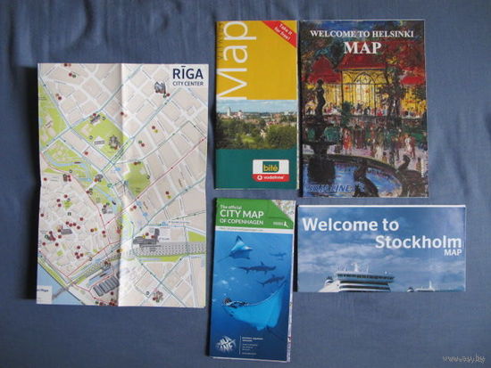 Лот карт столиц стран Балтийского моря (Стокгольм, Копенгаген, Хельсинки, Вильнюс, Рига)