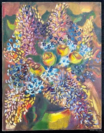 Клименко А.И;70/55см;"Цветы в жёлтой вазе", 2002г. Холст, масло. размер 70х55 см.